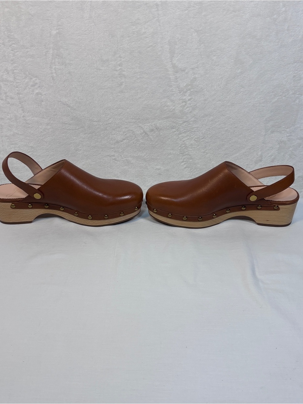 J. Crew Brown Convertible Rich Oak Studded Leather Clogs Ba188 Size 10 - Picture 7 of 10
